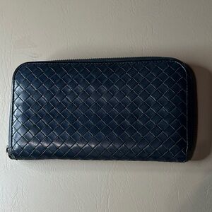 Bottega Veneta Woven Navy Blue Italian Leather Wallet